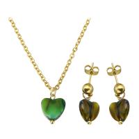 Fashion Stainless Steel Jewelry Sets earring & necklace with Stone Heart 2 pieces & fashion jewelry & for woman 23*10*13mm 10*13mm Length 18 Inch Sold By Set