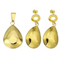 Ensemble bijoux strass en acier inoxydable, pendentif & boucle d'oreille, 2 pièces & bijoux de mode & pour femme, doré, 19*30*6mm,42*19*30mm, Vendu par fixé