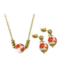 Fashion Stainless Steel Jewelry Sets earring & necklace with Lampwork 2 pieces & fashion jewelry & for woman 10*10 4*4mm 23*10*14mm Length 171 Inch Sold By Set