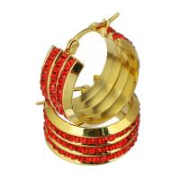 Stainless Steel Hoop Earring fashion jewelry & for woman & with rhinestone red Sold By Pair