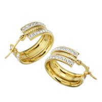 Stainless Steel Hoop Earring fashion jewelry & for woman & with rhinestone white Sold By Pair