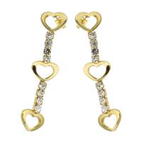 Stainless Steel Drop Earring, fashion jewelry & for woman & with rhinestone, golden, 60x14x10mm, Sold By Pair