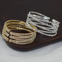 Iron Cuff Bangle, plated, fashion jewelry & with rhinestone, more colors for choice, 25mm, Inner Diameter:Approx 59mm, Sold By PC