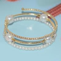 Iron Bangle, with Plastic Pearl, plated, fashion jewelry & multilayer & with rhinestone, more colors for choice, 16mm, Inner Diameter:Approx 55mm, Sold By PC