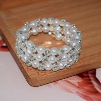 Plastic Bracelet, Iron, with Plastic Pearl, plated, fashion jewelry & multilayer & with rhinestone, more colors for choice, Inner Diameter:Approx 55mm, Sold By PC