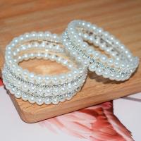 Plastic Bracelet, Iron, with Plastic Pearl, plated, fashion jewelry & multilayer & with rhinestone, more colors for choice, Inner Diameter:Approx 55mm, Sold By PC