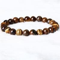 Natural Tiger Eye Bracelets, Round, Unisex & different size for choice, brown, Sold Per 18 cm Strand