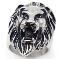 316L roestvrij staal Finger Ring, Leeuw, antiek zilver plated, voor de mens, 23x33mm, Verkocht door PC