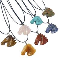 Gemstone Pendants Jewelry, Natural Stone, Horse, different materials for choice & Unisex, more colors for choice, 38x32mm, Sold By PC