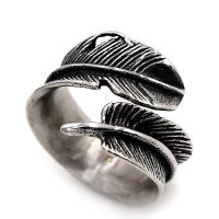 316L Stainless Steel Cuff Finger Ring Feather gun black plated for man 9mm Sold By PC