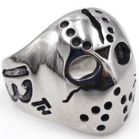 Anillo de dedo de acero inoxidable, acero inoxidable 316L, Máscara, chapado en color de plata antigua, unisexo, 17x24mm, Vendido por UD