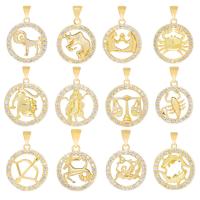 Cubic Zirconia Micro Pave Brass Pendant, gold color plated, with constellation symbols & different styles for choice & micro pave cubic zirconia, golden, nickel, lead & cadmium free, 16mm, 50PCs/Bag, Sold By Bag