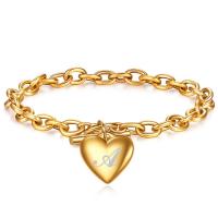 Bracelet d'acier titane, coeur, Placage de couleur d'or, bijoux de mode & styles différents pour le choix & avec le motif de lettre, doré, Longueur:7.09 pouce, Vendu par PC