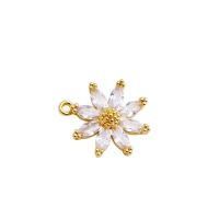 Cubic Zirconia Micro Pave Brass Pendant Flower 14K gold plated DIY & micro pave cubic zirconia nickel lead & cadmium free Approx 1.4mm Sold By PC
