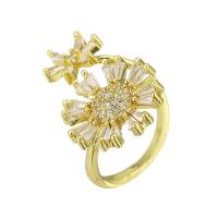 Cubic Zirconia Stainless Steel Finger Ring Flower gold color plated Adjustable & micro pave cubic zirconia US Ring Sold By PC
