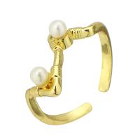Brass Cuff Finger Ring, with Plastic Pearl, gold color plated, Adjustable, US Ring Size:7, Sold By PC