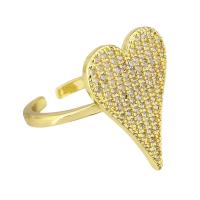 cobre Cuff Ring Finger, Coração, cromado de cor dourada, micro pavimento em zircônia cúbica, tamanho:7, vendido por PC