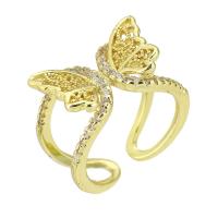 Латунь Манжеты палец кольцо, бабочка, плакирован золотом, Регулируемый & инкрустированное микро кубического циркония, размер:7, продается PC
