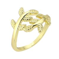 cobre Cuff Ring Finger, Folha, cromado de cor dourada, Ajustável, tamanho:7, vendido por PC
