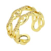 Латунь Манжеты палец кольцо, плакирован золотом, Регулируемый & инкрустированное микро кубического циркония & отверстие, размер:7, продается PC