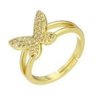 Brass Open Finger Ring, Butterfly, gold color plated, Adjustable, US Ring Size:7, Sold By PC