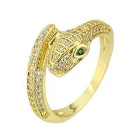 Messing Manchet Finger Ring, Slang, gold plated, Verstelbare & micro pave zirconia, Maat:7, Verkocht door PC