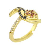 Латунь Открыть палец кольцо, плакирован золотом, Регулируемый & инкрустированное микро кубического циркония, размер:7, продается PC