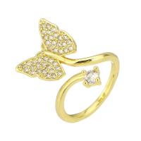 Brass Cuff Finger Ring Butterfly gold color plated Adjustable & micro pave cubic zirconia US Ring Sold By PC
