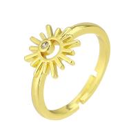Латунь Открыть палец кольцо, плакирован золотом, Регулируемый & инкрустированное микро кубического циркония, размер:7, продается PC