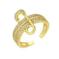 Brass Cuff Finger Ring, gold color plated, Adjustable & micro pave cubic zirconia, US Ring Size:7, Sold By PC