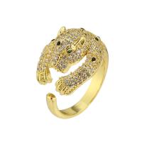 cobre Cuff Ring Finger, Leopardo, cromado de cor dourada, Ajustável & micro pavimento em zircônia cúbica, tamanho:7, vendido por PC