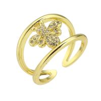 Brass Cuff Finger Ring, gold color plated, Adjustable & micro pave cubic zirconia & hollow, US Ring Size:7, Sold By PC