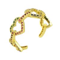 Латунь Манжеты палец кольцо, Леопард, плакирован золотом, Регулируемый & инкрустированное микро кубического циркония & отверстие, размер:7, продается PC