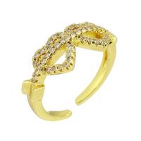 Латунь Манжеты палец кольцо, плакирован золотом, Регулируемый & инкрустированное микро кубического циркония, размер:7, продается PC