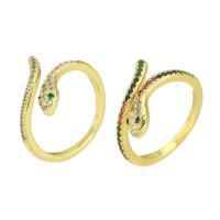 Brass Cuff Finger Ring Snake gold color plated Adjustable & micro pave cubic zirconia US Ring Sold By PC