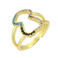 Messing Open -Finger-Ring, goldfarben plattiert, Einstellbar & Micro pave Zirkonia & hohl, Größe:7, verkauft von PC
