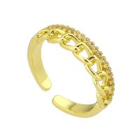 metal Anillo de dedo Cuff, chapado en color dorado, Ajustable & micro arcilla de zirconia cúbica & hueco, tamaño:7, Vendido por UD