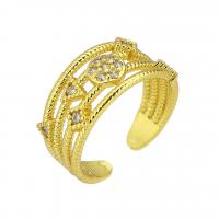 Brass Cuff Finger Ring, gold color plated, Adjustable & micro pave cubic zirconia & hollow, Sold By PC