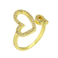 Mässing Cuff finger ring, guldfärg pläterade, Justerbar & micro bana cubic zirconia & ihålig, Storlek:7, Säljs av PC