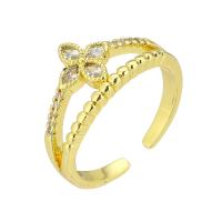 Латунь Манжеты палец кольцо, плакирован золотом, Регулируемый & инкрустированное микро кубического циркония & отверстие, размер:7, продается PC
