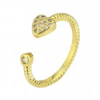 Латунь Манжеты палец кольцо, плакирован золотом, Регулируемый & инкрустированное микро кубического циркония, размер:7, продается PC