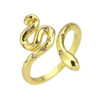 Brass Cuff Finger Ring Snake gold color plated Adjustable & micro pave cubic zirconia US Ring Sold By PC