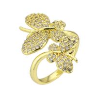 Brass Cuff Finger Ring, Butterfly, gold color plated, Adjustable & micro pave cubic zirconia, US Ring Size:7, Sold By PC