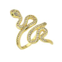 Латунь Манжеты палец кольцо, Змея, плакирован золотом, Регулируемый & инкрустированное микро кубического циркония, размер:7, продается PC