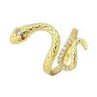 Латунь Манжеты палец кольцо, Змея, плакирован золотом, Регулируемый & инкрустированное микро кубического циркония & отверстие, размер:7, продается PC