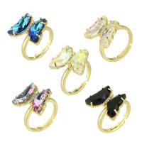 Brass Open Finger Ring, Butterfly, gold color plated, Adjustable & micro pave cubic zirconia, more colors for choice, US Ring Size:7, Sold By PC