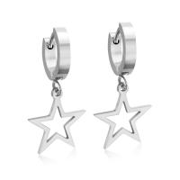 Huggie Hoop Drop Earring Stainless Steel Star plated fashion jewelry & for woman & hollow 14*15mm 3*13mm Sold By Pair