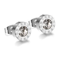 Stainless Steel Stud Earrings plated fashion jewelry & micro pave cubic zirconia & for woman Sold By Pair