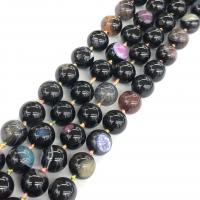 Perles agate veines de dragon naturelles, Rond, poli, DIY, couleurs mélangées, Vendu par 38 cm brin