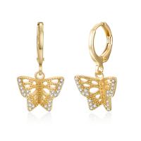 Huggie Hoop Drop Earring Brass Butterfly micro pave cubic zirconia & for woman Sold By PC